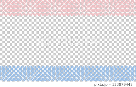 A frame with pink and blue diamond patterns made up of eight triangles on the top and bottom. A frame with pink and blue diamond patterns made up of eight triangles on the top and bottom. 133879445