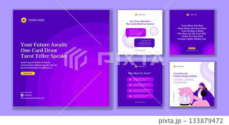 Fortune Teller Flat Cartoon Hand-Drawn Templates Background Illustration For Social Media Post 133879472