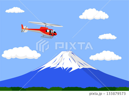 富士山の上空をヘリコプターで飛行する 133879573