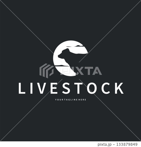Cow logo simple design livestock and meat cutting, illustration design symbol and template for barand 133879849