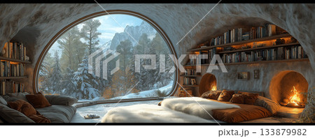 雪山にあるお洒落なホテル 133879982