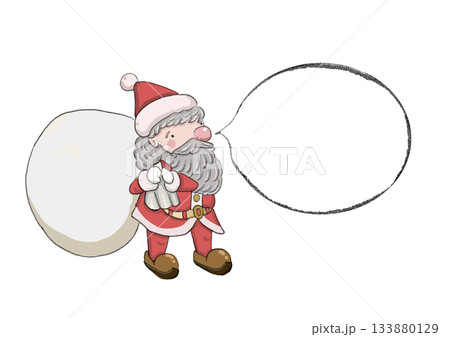 プレゼントの袋を持った吹き出しのあるサンタクロース 133880129