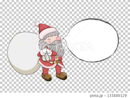 プレゼントの袋を持った吹き出しのあるサンタクロース 133880129