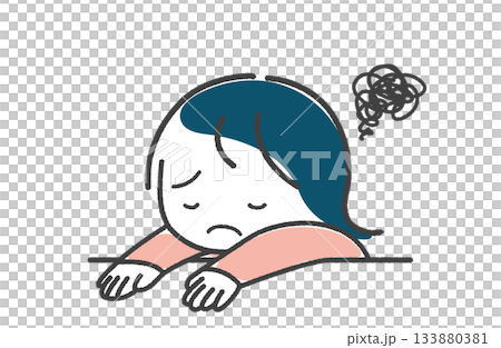 Hand-drawn woman lying on a desk and feeling depressed Hand-drawn woman lying on a desk and feeling depressed 133880381