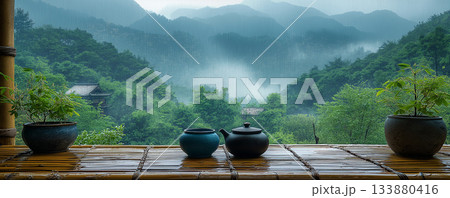 山を眺めながらのお茶会 133880416