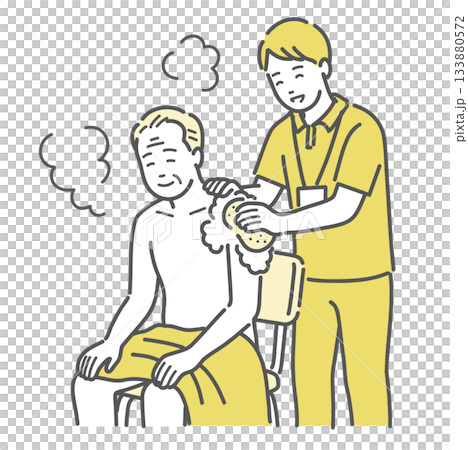 Illustration of bathing assistance (caregiver and elderly person) 133880572