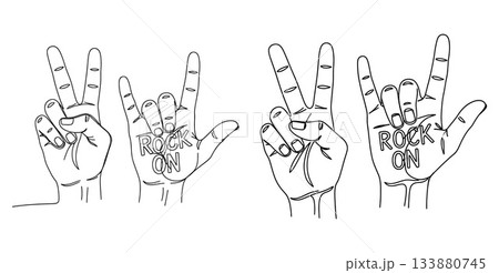 Hand Gestures Peace Sign and Rock On Hand Sign Illustration Design 133880745