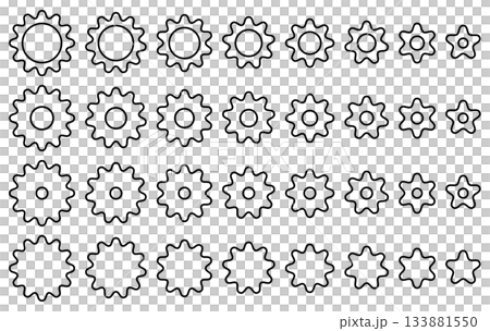 Set of vector illustrations of gear icons of various shapes 133881550