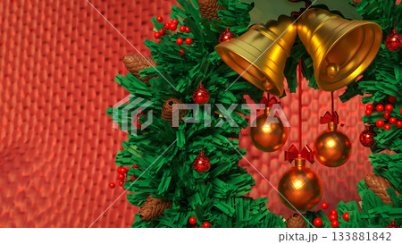 Festive Christmas Wreath Holiday Decoration Background 3d rendering. 133881842