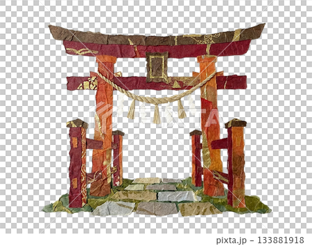 A cut-out illustration of a shrine's torii gate made from washi paper A cut-out illustration of a shrine's torii gate made from washi paper 133881918