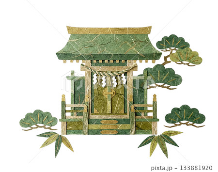 和紙で表現された神棚・社殿の切り絵イラスト 和紙で表現された神棚・社殿の切り絵イラスト 133881920