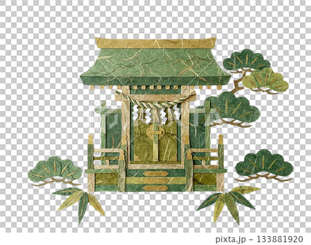 和紙で表現された神棚・社殿の切り絵イラスト 和紙で表現された神棚・社殿の切り絵イラスト 133881920