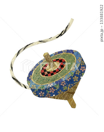 和紙で表現した華やかな独楽の切り絵イラスト 和紙で表現した華やかな独楽の切り絵イラスト 133881922