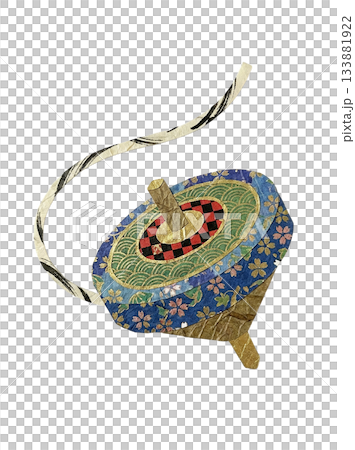 和紙で表現した華やかな独楽の切り絵イラスト 和紙で表現した華やかな独楽の切り絵イラスト 133881922