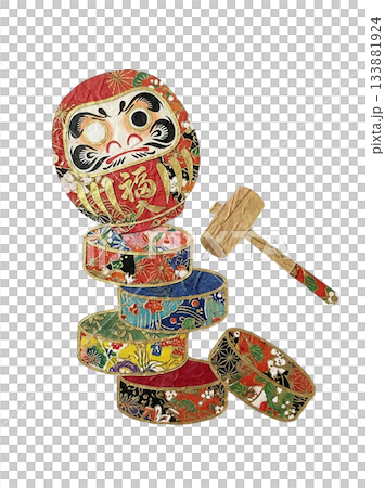 和紙で表現した色鮮やかなだるま落としの切り絵イラスト 和紙で表現した色鮮やかなだるま落としの切り絵イラスト 133881924