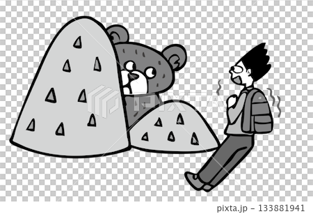 A person who made eye contact with a bear_Monochrome bear mountain climbing 133881941