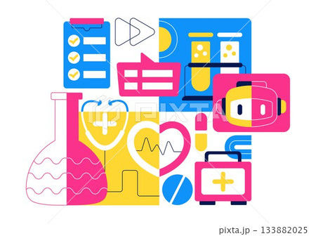 Robotic For Healthcare Illustration Featuring Robots Used In Medicine With AI Integration, Modern Hospital Innovation, and Advanced Health Technology 133882025