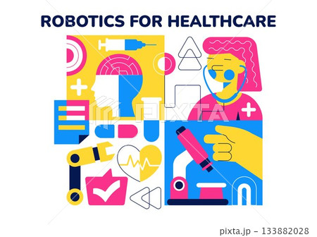 Robotic For Healthcare Illustration Featuring Robots Used In Medicine With AI Integration, Modern Hospital Innovation, and Advanced Health Technology 133882028