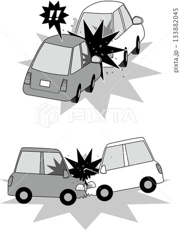 交通安全＜事故・追突＆正面衝突・モノクロ・一色・白黒＞ 133882045