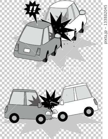 交通安全＜事故・追突＆正面衝突・モノクロ・一色・白黒＞ 133882045