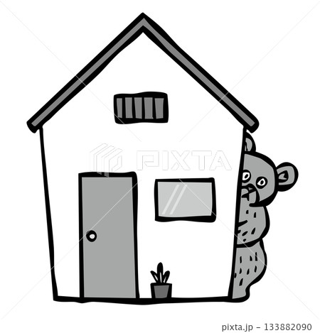 住宅街に出るクマ_モノクロ くま 熊 133882090
