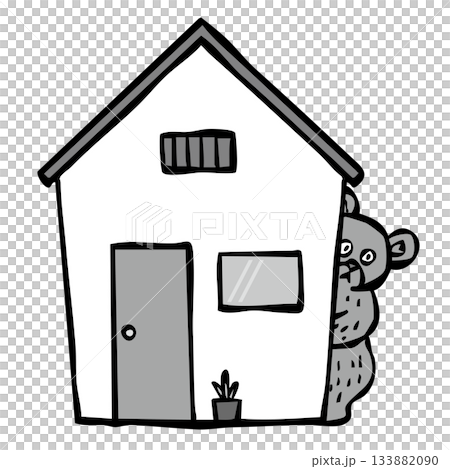 住宅街に出るクマ_モノクロ くま 熊 133882090