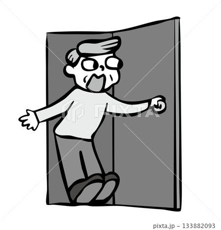 ドアを開ける男性_モノクロ 驚く ドアを開ける男性_モノクロ 驚く 133882093