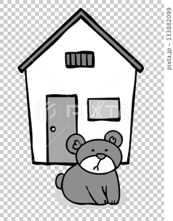 家のまえに居座るクマ_モノクロ くま 熊 家のまえに居座るクマ_モノクロ くま 熊 133882099