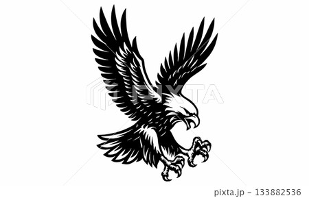 Illustration of an aggressive eagle in black and white 133882536