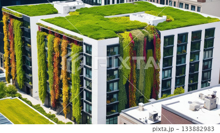 Modern multi story building with vertical gardens and green 133882983