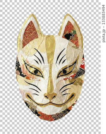 和紙の切り絵で表現した狐面のイラスト 133883494