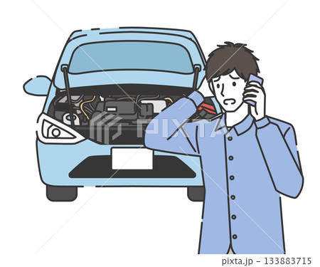 車のトラブルに困り相談する男性 133883715