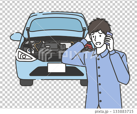 車のトラブルに困り相談する男性 133883715