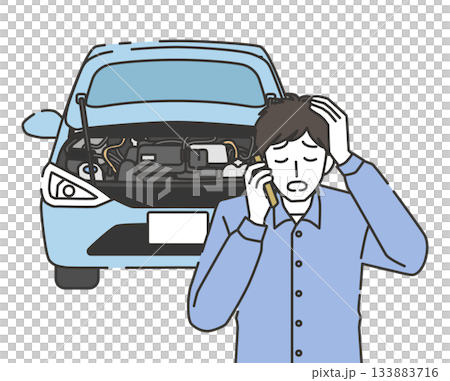 A man calling road service due to a car breakdown 133883716