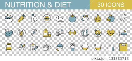 Diet and nutrition line icon set (color) 133883718