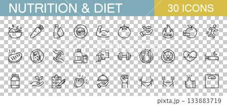 Diet and nutrition line icon set 133883719