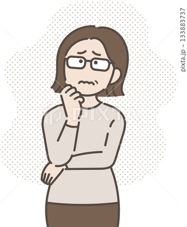 悩む、モヤモヤするポーズの40代女性のイラスト 133883737