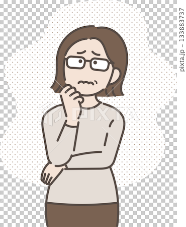悩む、モヤモヤするポーズの40代女性のイラスト 133883737