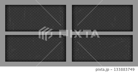 Film grain filter. Grungy strip isolated vector icon. Retro texture with dust and scratches for aged photo or design. Set of speckled backgrounds Film grain filter. Grungy strip isolated vector icon. Retro texture with dust and scratches for aged photo or design. Set of speckled backgrounds 133883749