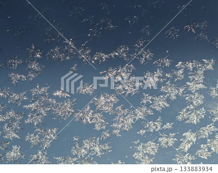 Shimmering Frost Patterns on a Cold Winter Window 133883934