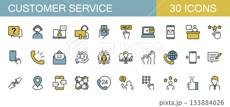 カスタマーサービスに関するラインアイコンセット　カラー 133884026