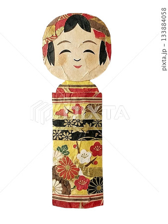 和紙の切り絵で表現したこけしのイラスト 133884058