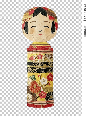 和紙の切り絵で表現したこけしのイラスト 133884058