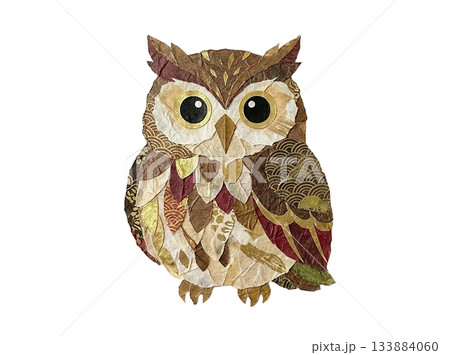 和紙の切り絵で表現したフクロウのイラスト 133884060