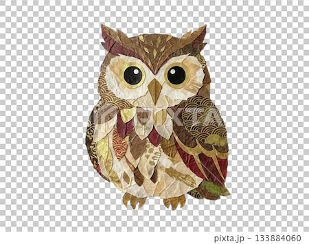 和紙の切り絵で表現したフクロウのイラスト 133884060