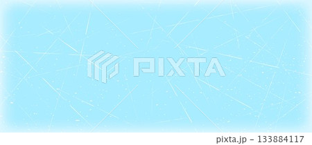 Scratched ice surface texture. Light blue ice background with skate scratches, traces, cracks. Rough winter sport rink backdrop. Frozen lake or pond water wallpaper with dots, spot and lines. Vector 133884117