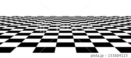 Checkerboard floor in perspective. White and black checkered tile pattern background. Retro horizontal chess board grid plane surface. Vector vintage empty room stage checker floor Checkerboard floor in perspective. White and black checkered tile pattern background. Retro horizontal chess board grid plane surface. Vector vintage empty room stage checker floor 133884123