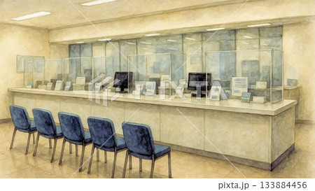 銀行の受付窓口（無人・広角構図） 133884456