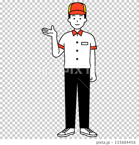 A male fast food restaurant clerk (full body) A male fast food restaurant clerk (full body) 133884458