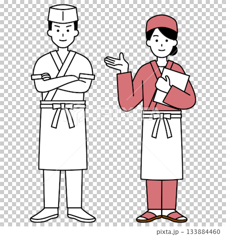 和食店の男女の店員（全身）　セット 133884460